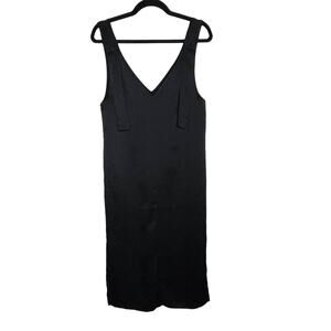 H&M Size 4 Black VNeck Midi Slip Dress Sleeveless Side Slits Womens LBD